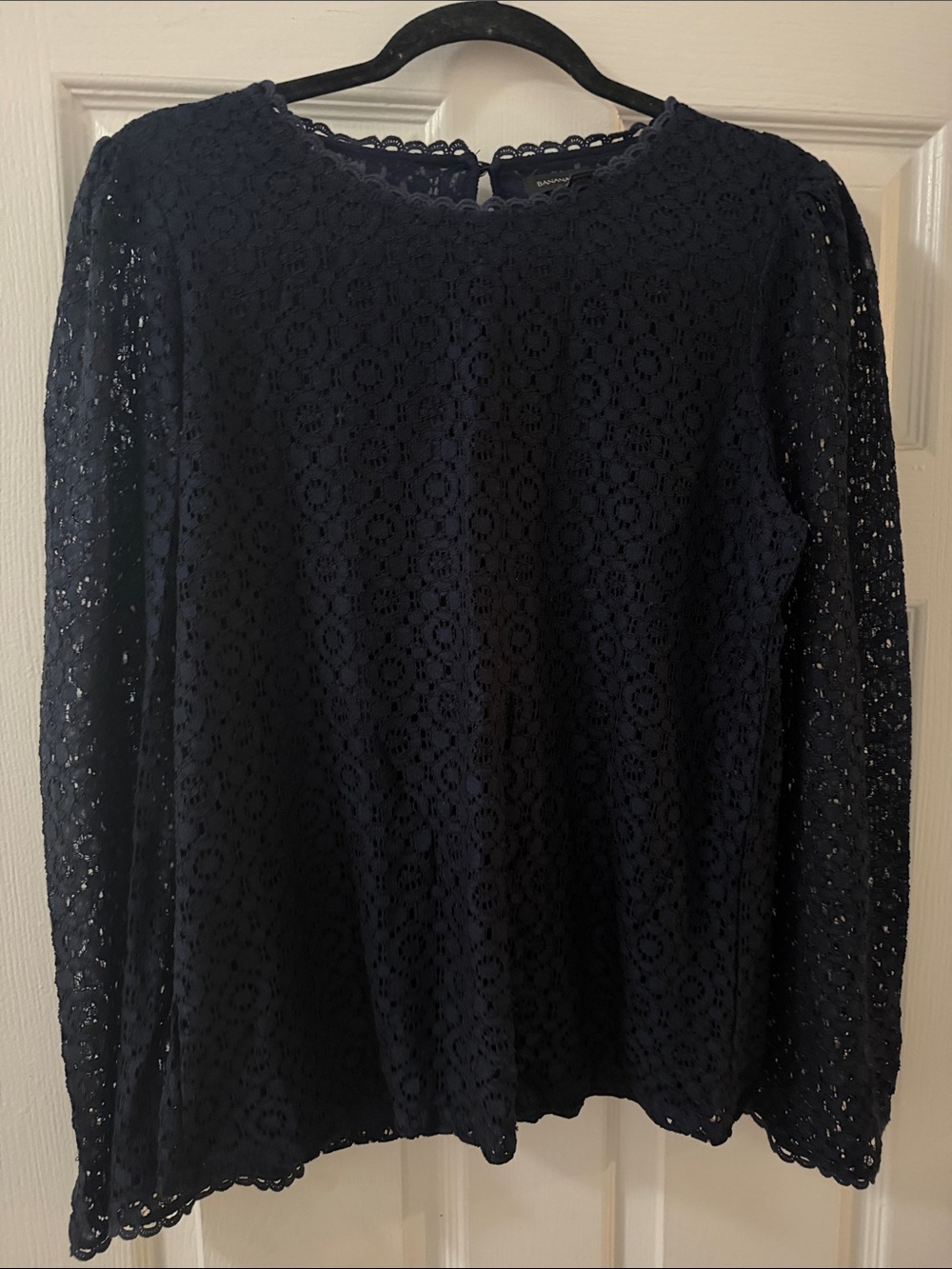 Banana Republic Navy Floral Lace Long-Sleeve Blouse